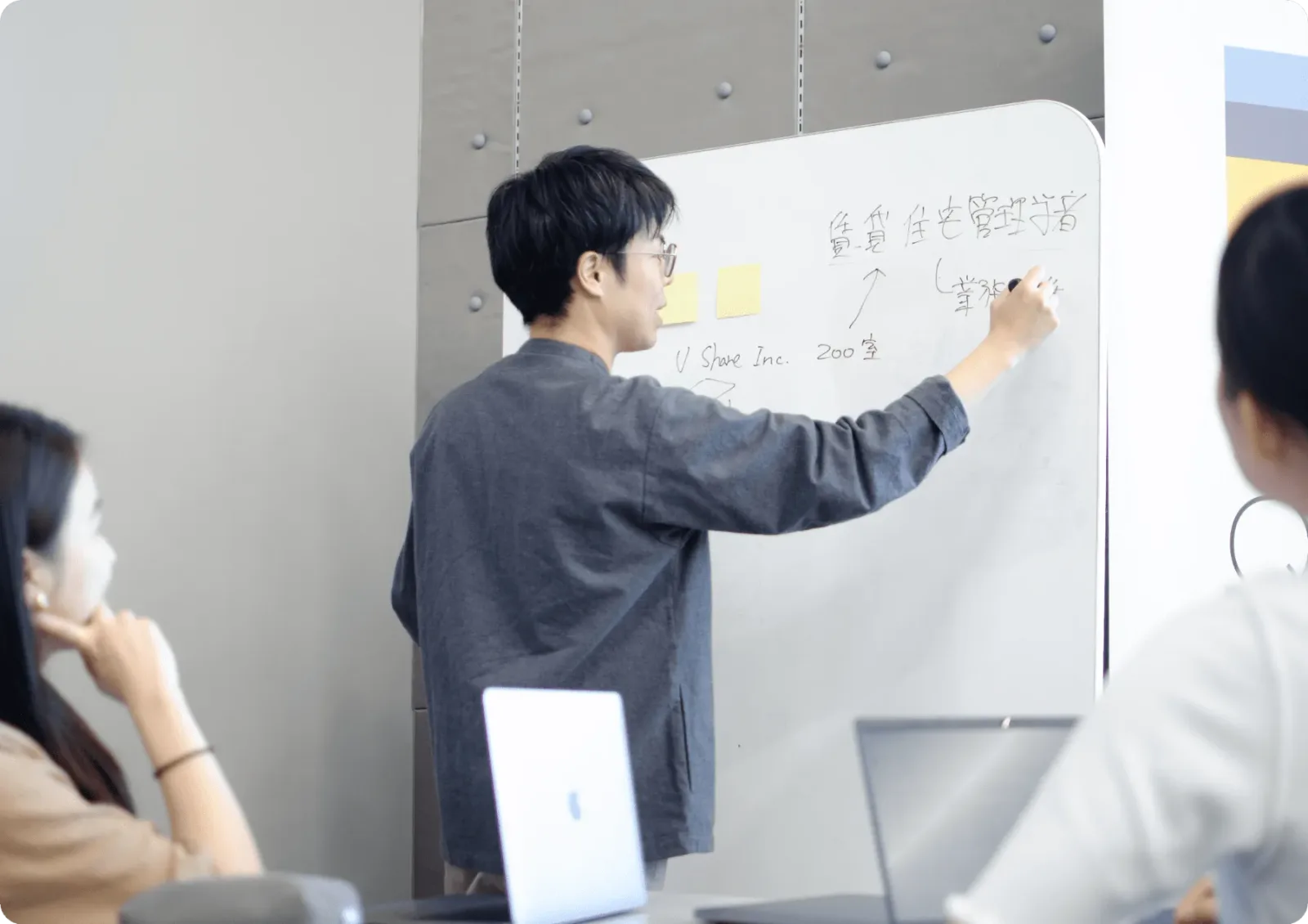 U Share チームでホワイトボードに新しい場の構想を描く